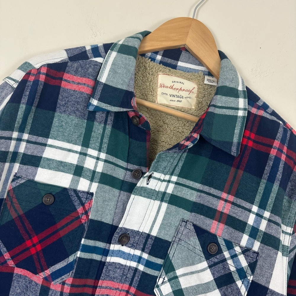 Weatherproof Vintage Flannel Shacket Multicolor Plaid Sherpa Lined Mens Large